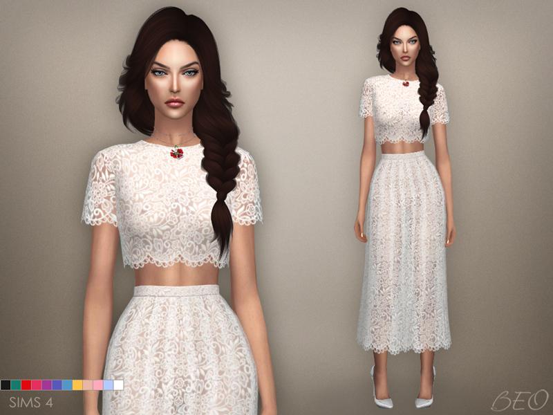 Lace midi dress 04 for The Sims 4 by BEO