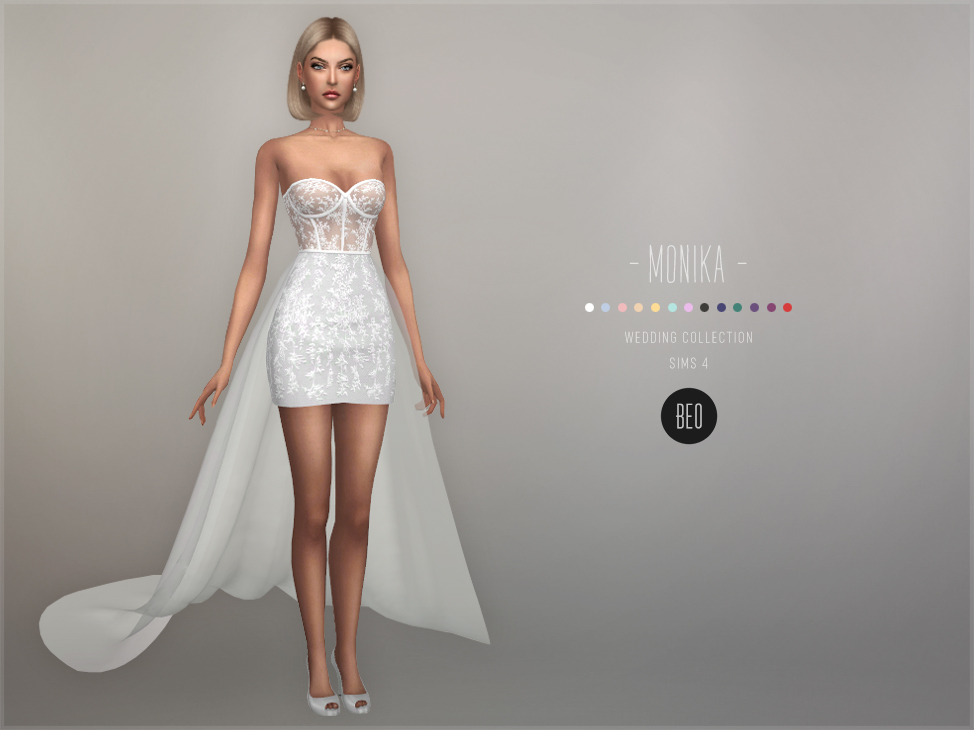 Wedding collection - Monika - mini dress with train for The Sims 4 by BEO
