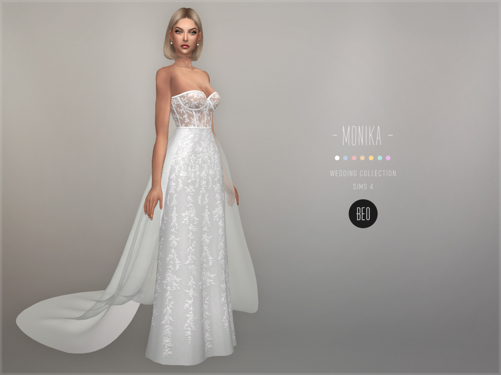 Wedding collection - Monika - long dress with train for The Sims 4 by BEO