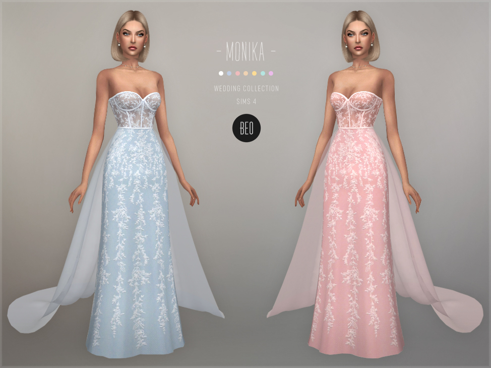 Wedding collection - Monika - long dress with train for The Sims 4 by BEO